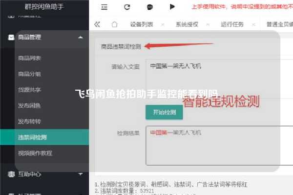 飞鸟闲鱼抢拍助手监控能看到吗